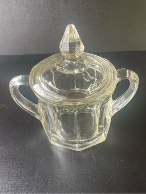 Vintage Clear Glass Sugar Dish Jar Pressed Glass Lidded Candy Dish